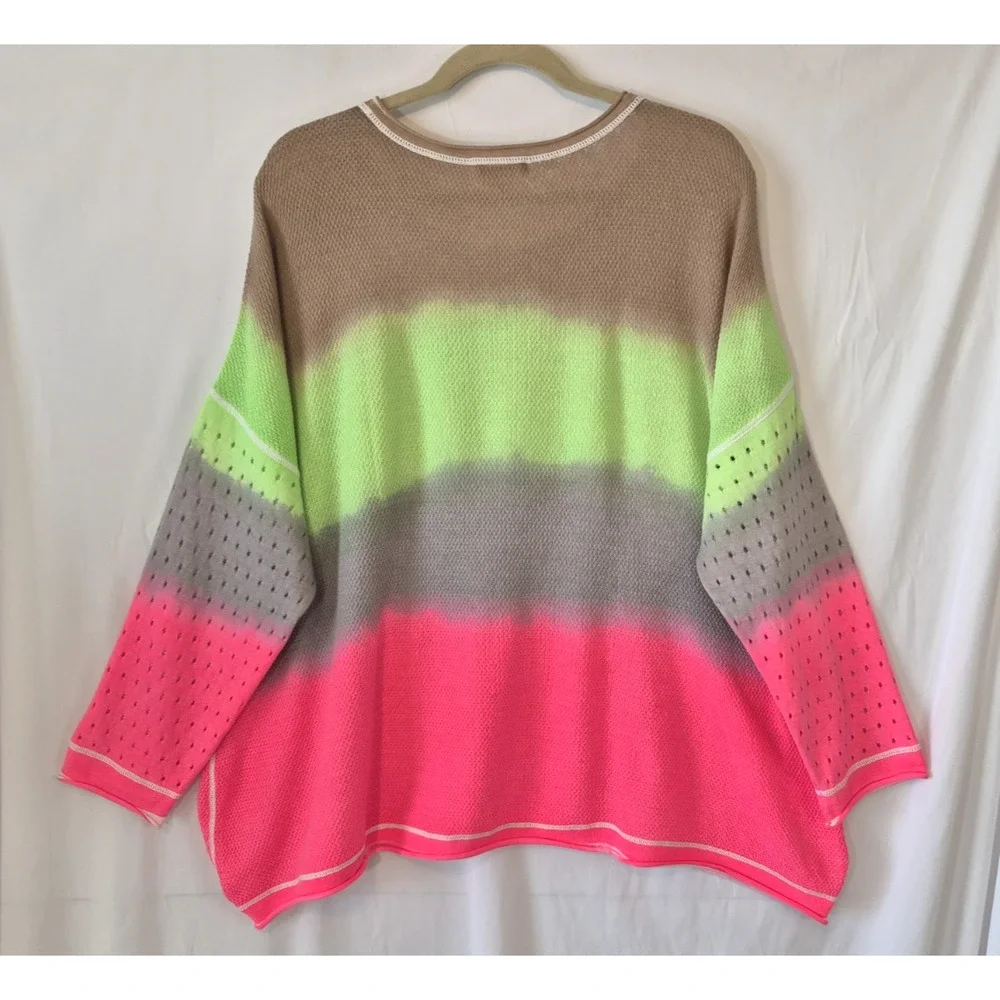 New Lisa Todd Ombre Gradient Rainbow Double Dip Cotton Knit Sweater 3X Plus - Picture 6 of 7